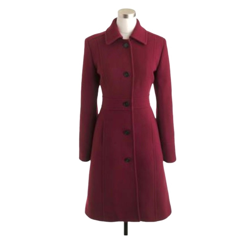 J. Crew Lady Day Coat Burgundy Double Cloth Wool 4